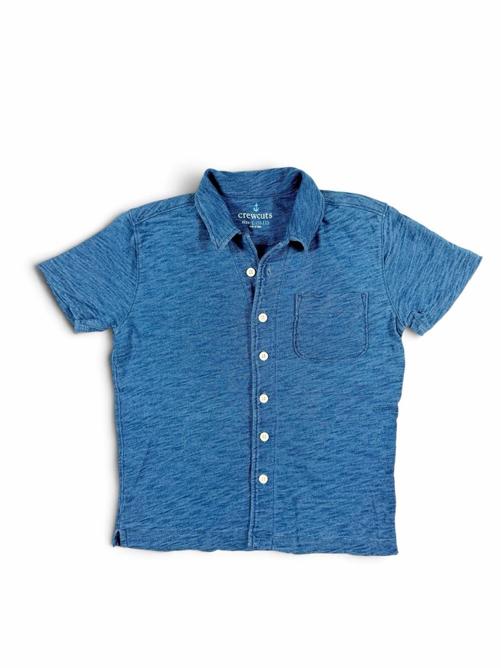 Crewcuts Boys’ Short Sleeve Button Front Shirt Blue Size 10-11 Large